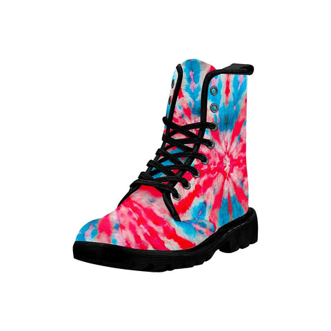 Image of Blue And Pink Tie Dye Womens Boots, Rain Boots,Hippie,Combat Style Boots,Emo Punk Boots,Goth Winter
