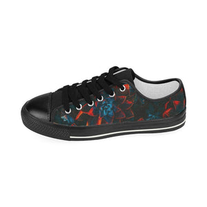 Blue And Red Flower Low Tops Sneaker, Handmade Crafted,Spiritual, Canvas Shoes,High Quality