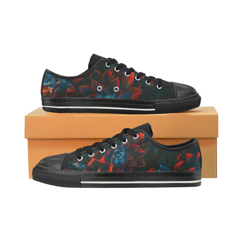 Image of Blue And Red Flower Low Tops Sneaker, Handmade Crafted,Spiritual, Canvas Shoes,High Quality