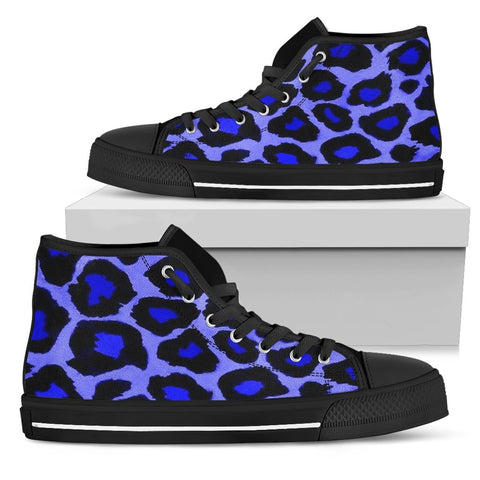 Image of Blue Animal Print High Tops Sneaker, Streetwear,High Quality,Handmade Crafted, Boho,All Star,Custom Shoes,Womens High Top,Bright Colorful
