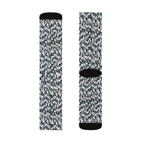 Image of Blue Black Multicolored Leopard Print Long Sublimation Socks, High Ankle Socks,