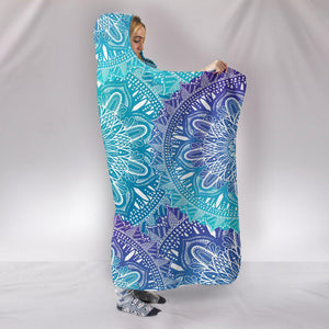 Blue Boho Mandala Blanket,Sherpa Blanket,Bright Colorful, Hooded blanket,Blanket with Hood,Soft Blanket,Hippie Hooded Colorful Throw