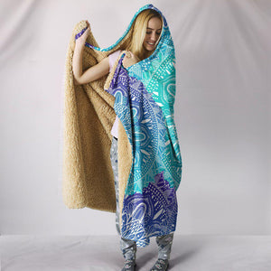 Blue Boho Mandala Blanket,Sherpa Blanket,Bright Colorful, Hooded blanket,Blanket with Hood,Soft Blanket,Hippie Hooded Colorful Throw