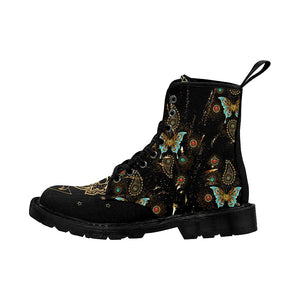 Blue Butterfly Explosion Womens Boots, Comfortable Boots,Decor Womens Boots,Combat Boots Custom Boot