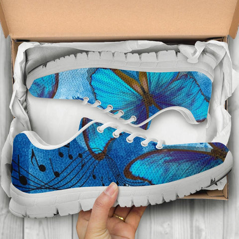 Image of Blue Butterfly & Musical Notes Women's Sneaker , Breathable, Custom Printed