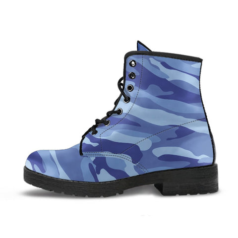 Image of Blue Camouflage Design: Women's Vegan Leather Boots, Handcrafted Lace,Up Boots,