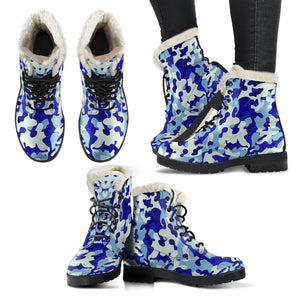 Blue Camouflage Combat Style Boots, Classic Boot, Custom Boots,Boho Chic boots,Spiritual ,Comfortable Boots,Decor Womens Boots