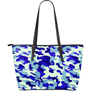 Blue Camouflage Large Leather Tote Bag