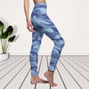 Blue Camouflage Women's Cut & Sew Casual Leggings, Yoga Pants, Polyester Spandex