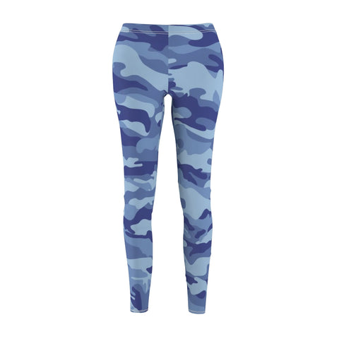 Image of Blue Camouflage Women's Cut & Sew Casual Leggings, Yoga Pants, Polyester Spandex