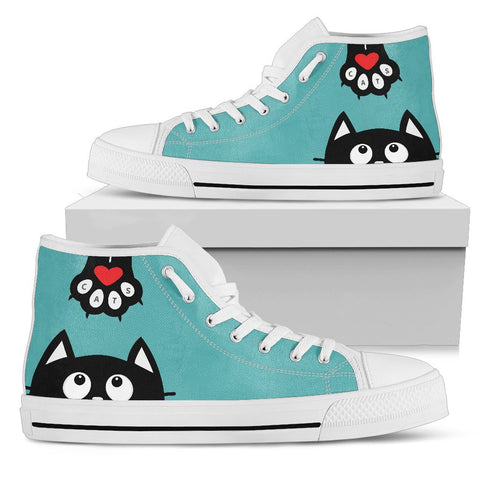 Image of Blue Cat High Quality,Handmade Crafted Multi Colored, Canvas Shoes,High Quality, High Tops Sneaker, Boho,Streetwear,All Star,Custom Shoes