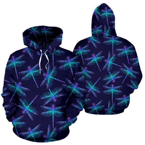 Image of Blue Colorful Dragonfly Fashion Wear,Fashion Clothes,Handmade Hoodie,Floral,Pullover Hoodie,Hooded Sweatshirt,Hoodie Sweatshirt,Sweatshirt