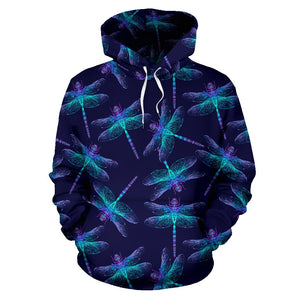 Blue Colorful Dragonfly Fashion Wear,Fashion Clothes,Handmade Hoodie,Floral,Pullover Hoodie,Hooded Sweatshirt,Hoodie Sweatshirt,Sweatshirt