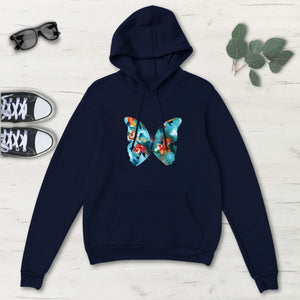 Blue Colorful Flower Butterfly Classic Unisex Pullover Hoodie, Mens, Womens,