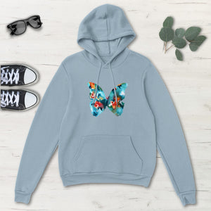 Blue Colorful Flower Butterfly Classic Unisex Pullover Hoodie, Mens, Womens,