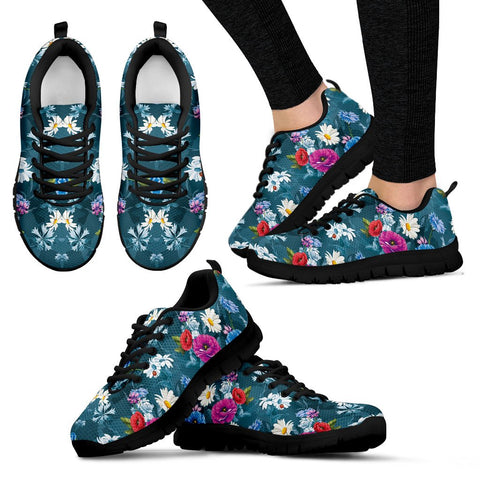 Image of Blue Colorful Flowers Shoes,Running Shoes,Training Shoes, Custom Shoes, Low Top Shoes, Womens, Kids Shoes, Shoes Casual Shoes