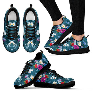 Blue Colorful Flowers Shoes,Running Shoes,Training Shoes, Custom Shoes, Low Top Shoes, Womens, Kids Shoes, Shoes Casual Shoes