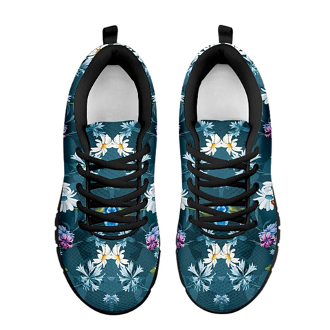 Image of Blue Colorful Flowers Shoes,Running Shoes,Training Shoes, Custom Shoes, Low Top Shoes, Womens, Kids Shoes, Shoes Casual Shoes