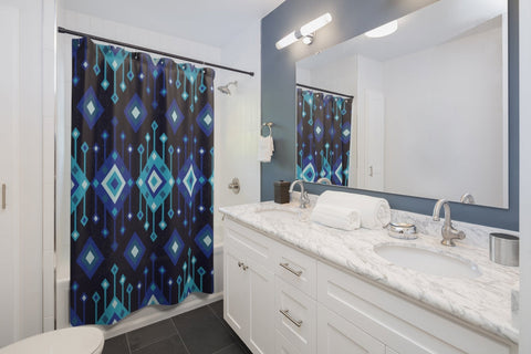 Image of Blue Diamond Tribal Shower Curtains, Water Proof Bath Decor | Spa | Bathroom