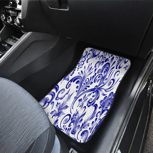 Blue Doodle paisley pattern Car Mats Back/Front, Floor Mats Set, Car Accessories