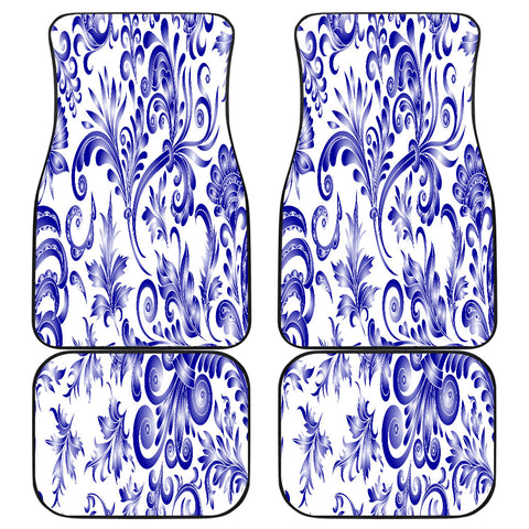 Image of Blue Doodle paisley pattern Car Mats Back/Front, Floor Mats Set, Car Accessories