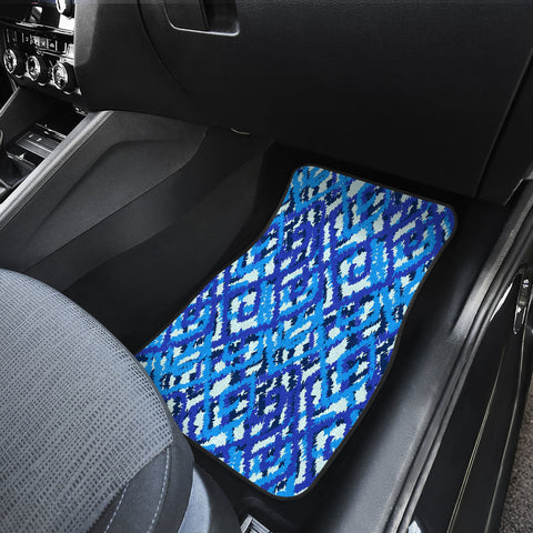 Image of Blue Ethnic Design Pattern Car Mats Back/Front, Floor Mats Set, Car Accessories