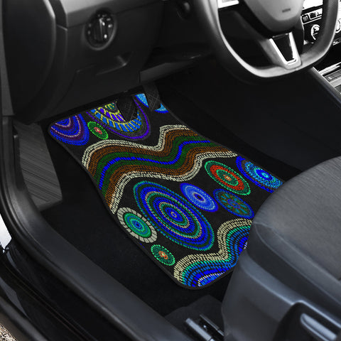 Image of Blue Ethnic design Car Mats Back/Front, Floor Mats Set, Car Accessories