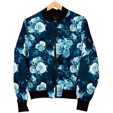 Image of Blue Floral Pattern Bomber Jacket