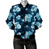 Blue Floral Pattern Bomber Jacket