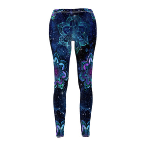 Blue Galaxy Gradient Mandala Women's Cut & Sew Casual Leggings, Yoga Pants,