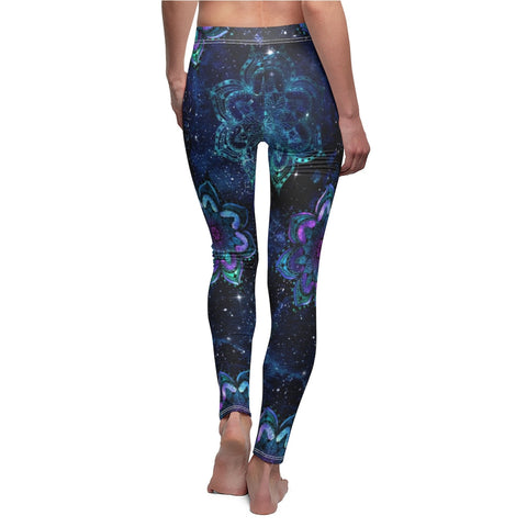 Image of Blue Galaxy Gradient Mandala Women's Cut & Sew Casual Leggings, Yoga Pants,