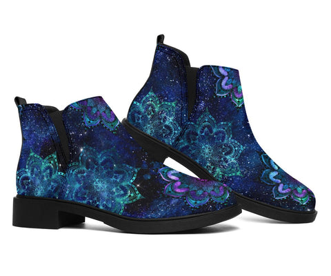 Image of Blue Galaxy Mandala Fashion Boots,Handmade Boots,Women's Ankle Boots Women's Boots,Vegan Leather,Rain Boots,Leather Boots Women