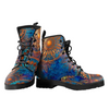 Floral Ornament Women's Vegan Leather Boots, Lace Up Ankle Boots,