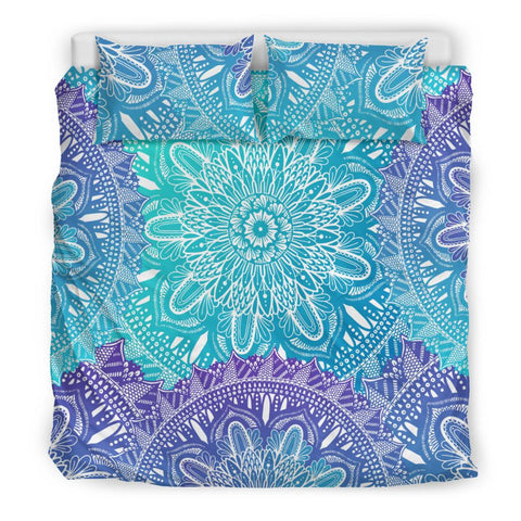 Image of Blue Gradient Floral Mandala Bedding Coverlet, Bedding Set, Twin Duvet Cover,Multi Colored,Quilt Cover,Bedroom Set,Bedding Set,Pillow Cases
