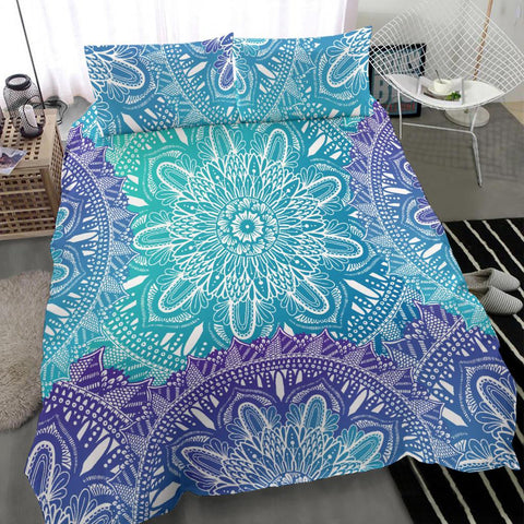 Image of Blue Gradient Floral Mandala Bedding Coverlet, Bedding Set, Twin Duvet Cover,Multi Colored,Quilt Cover,Bedroom Set,Bedding Set,Pillow Cases