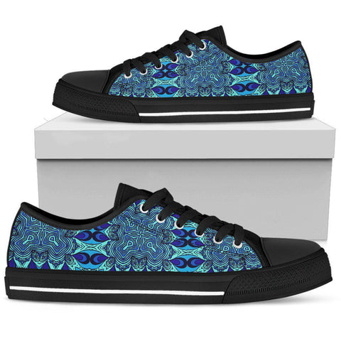 Image of Blue Kaleidoscope Black Sole Boho,Streetwear,All Star,Custom Shoes,Women's Low Top,Bright Colorful,Mandala shoes,Fashion Shoes,Casual Shoe