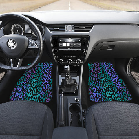 Image of Blue Leopard Cheetah Tiger Animal Print Car Mats Back/Front, Floor Mats Set, Car