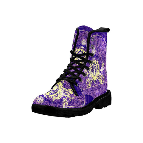Image of Blue Mandala Lotus Womens Boots, Comfortable Boots,Decor Womens Boots,Combat Boots Rain Boots,Hippie