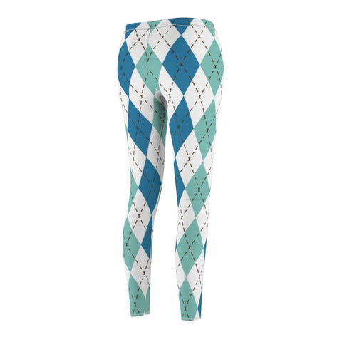 Image of Blue Mint Multicolored Plaid Women's Cut & Sew Casual Leggings, Yoga Pants,