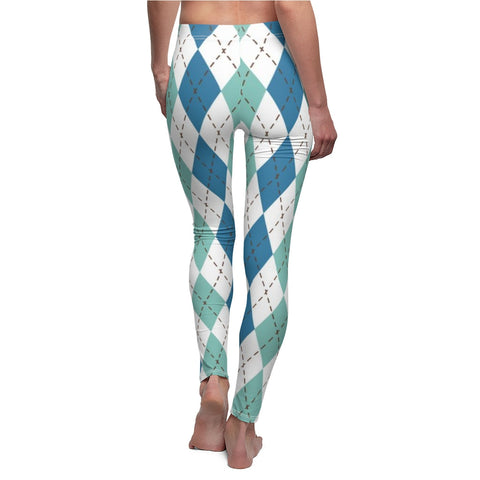 Image of Blue Mint Multicolored Plaid Women's Cut & Sew Casual Leggings, Yoga Pants,