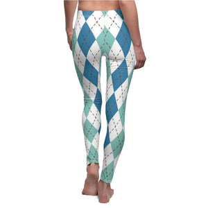 Blue Mint Multicolored Plaid Women's Cut & Sew Casual Leggings, Yoga Pants,