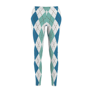 Blue Mint Multicolored Plaid Women's Cut & Sew Casual Leggings, Yoga Pants,