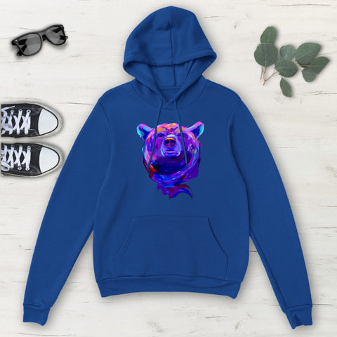 Image of Blue Multicolored Bear Classic Unisex Pullover Hoodie, Mens, Womens, Hoodie