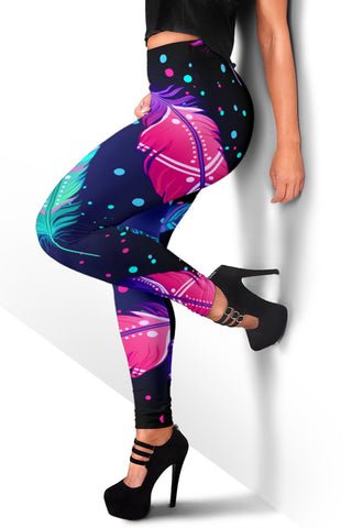 Image of Blue Multicolored Feather Activewear Leggings,Womens Leggings,workout leggings,Casual Leggings,yoga leggings,Leggings For Home,Gyms