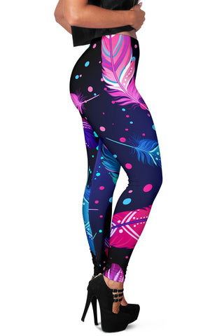 Image of Blue Multicolored Feather Activewear Leggings,Womens Leggings,workout leggings,Casual Leggings,yoga leggings,Leggings For Home,Gyms