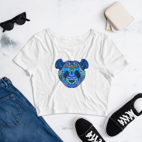 Image of Blue Multicolored Mandala Panda Women’S Crop Tee, Fashion Style Cute crop top,