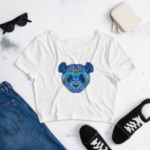 Blue Multicolored Mandala Panda Women’S Crop Tee, Fashion Style Cute crop top,