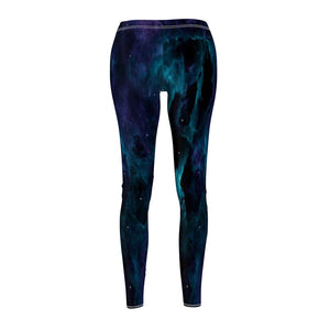 Blue Multicolored Nebula Galaxy Women's Cut & Sew Casual Leggings, Yoga Pants,