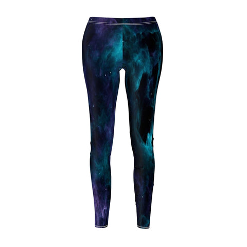 Image of Blue Multicolored Nebula Galaxy Women's Cut & Sew Casual Leggings, Yoga Pants,