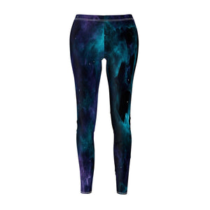 Blue Multicolored Nebula Galaxy Women's Cut & Sew Casual Leggings, Yoga Pants,